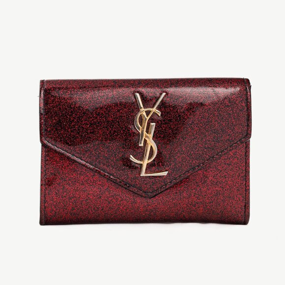 Saint Lauren "Bright Fuchsia" Glitter Patent YSL Leather Wallet